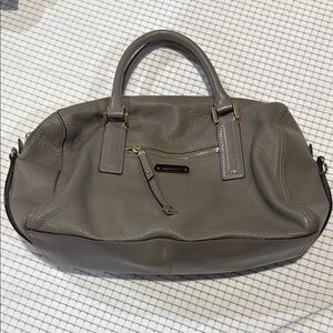 Gray Leather handbag with Gold Hardware